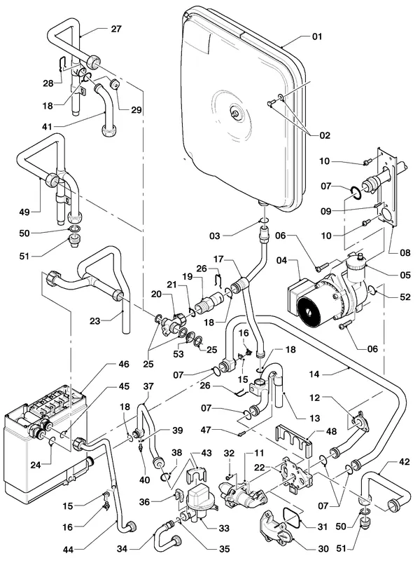 Exploded view Vaillant HR Comfort VU-VUW 18-22/6 E: Vertikale dakdoorvoer