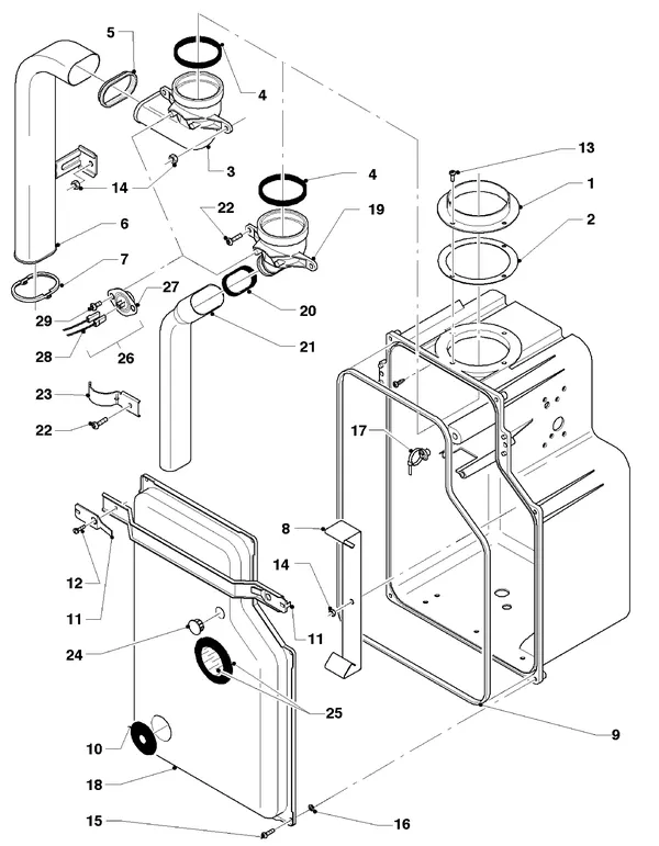 Exploded view Vaillant HR Comfort VU-VUW 18-22/6 E: Warmtewisselaara