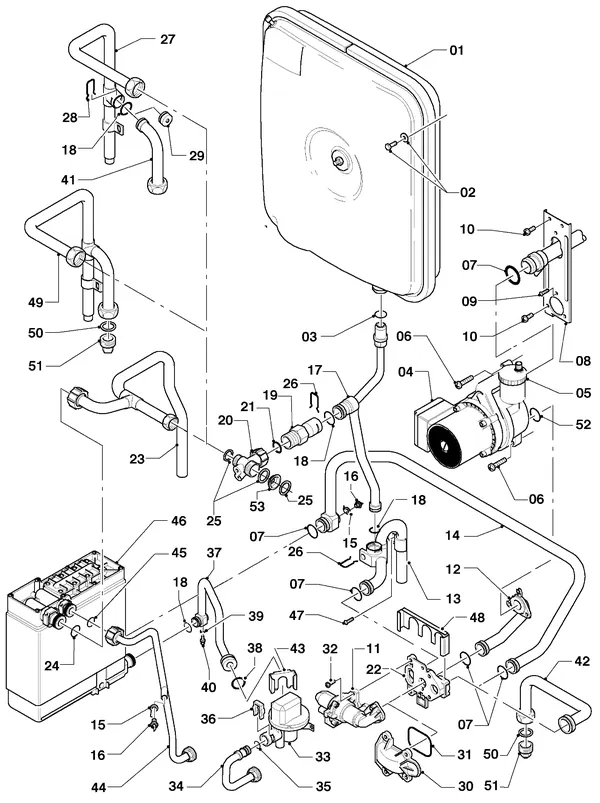 Exploded view Vaillant HR Comfort VU-VUW 18/6 E: Aansluitdelen