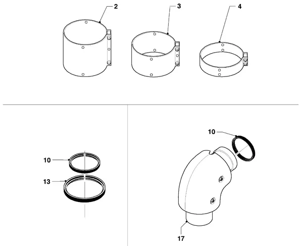 Exploded view Vaillant HR Comfort VU-VUW 18/6 E: Delen voor aansluitgarnituuren