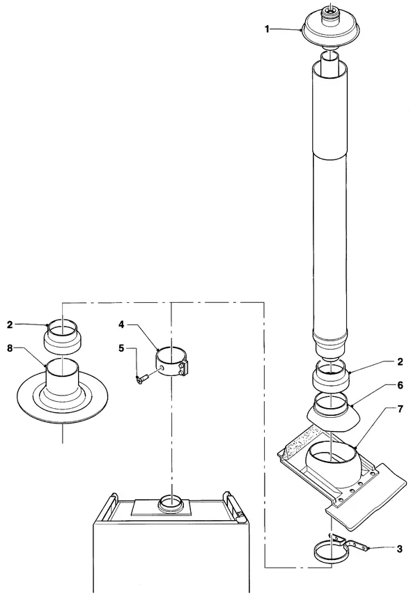 Exploded view Vaillant HR Comfort VU-VUW 18/6 E: Verbrandings luchtaanvoer gasafvoer