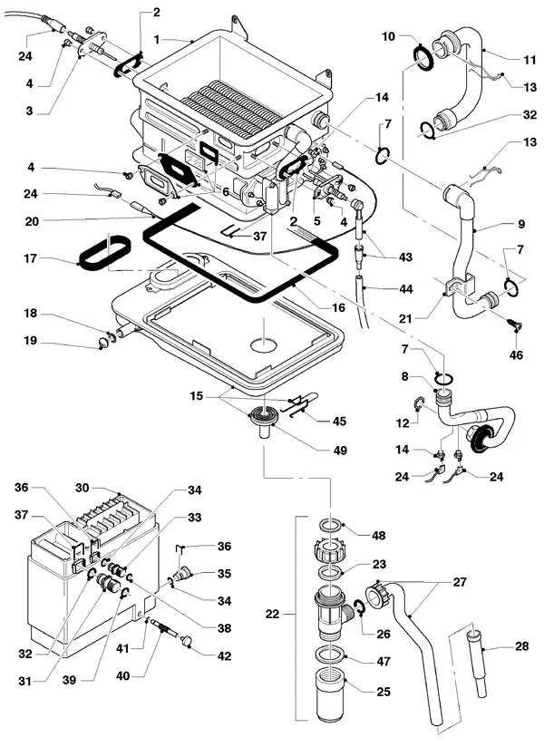 Exploded view Vaillant HR Comfort VU-VUW 18/6 E: Warmtewisselaar vanaf 05