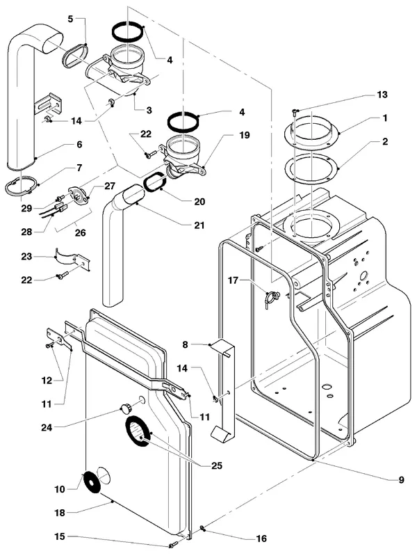 Exploded view Vaillant HR Comfort VU-VUW 23/6 E: Verbrandings luchtaanvoer gasafvoer
