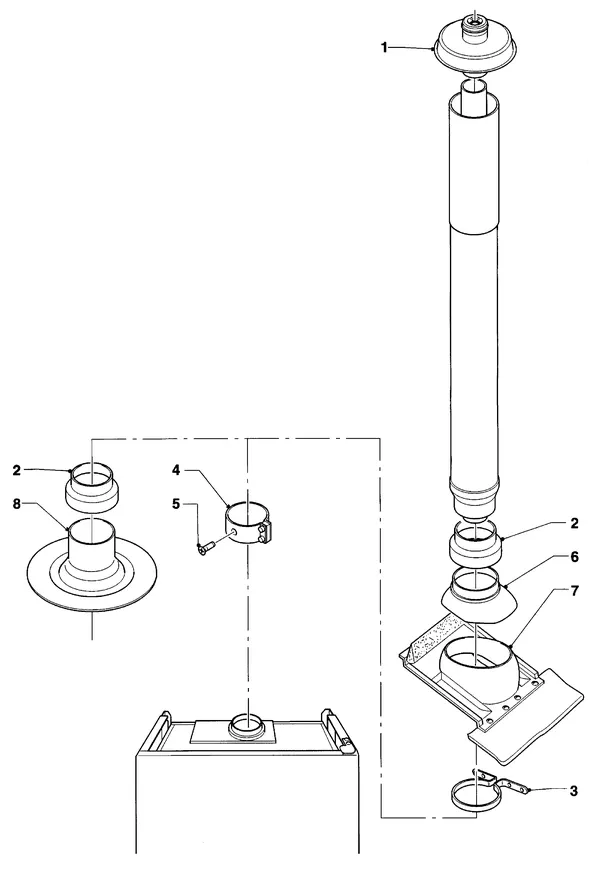 Exploded view Vaillant HR Comfort VU-VUW 23/6 E: Vertikale dakdoorvoer
