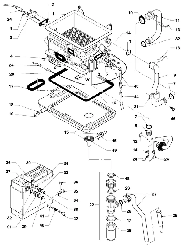 Exploded view Vaillant HR Comfort VU-VUW 23/6 E: Warmtewisselaar vanaf 05