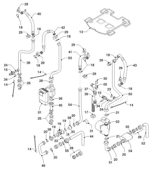 Exploded view Vaillant Hybrid Brine Split VWL 35/4 S 230V: Hydraulische delen