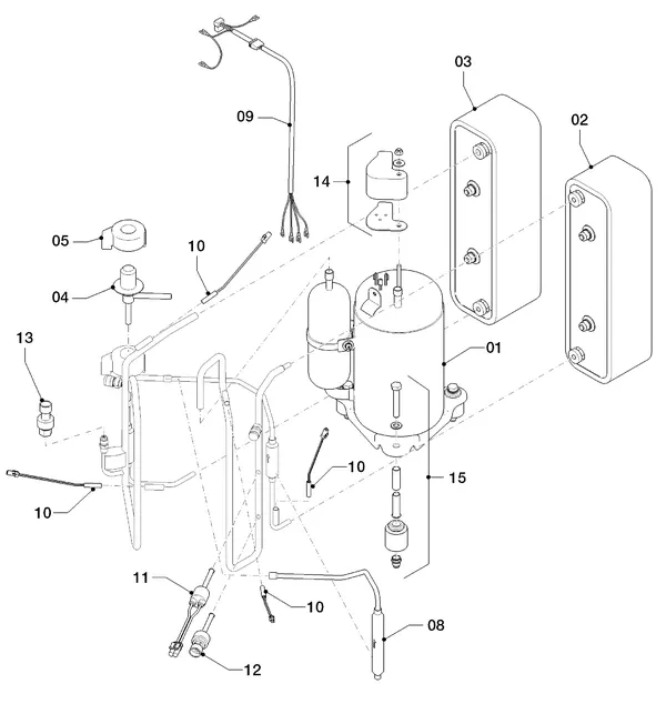 Exploded view Vaillant Hybrid Brine Split VWS 36/4.1 230V: Delen koudecircuit