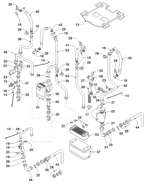 Exploded view Vaillant Hybrid Brine Split VWS 36/4.1 230V: Hydraulische delen