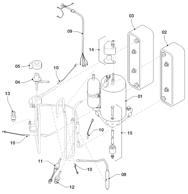 Exploded view Vaillant Hybrid Brine Split VWS 36/4 230V: Delen koudecircuit