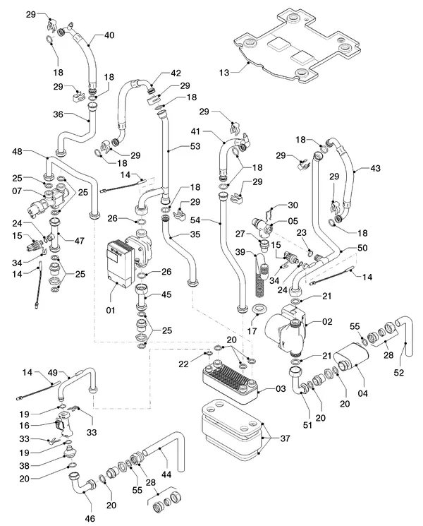 Exploded view Vaillant Hybrid Brine Split VWS 36/4 230V: Hydraulische delen