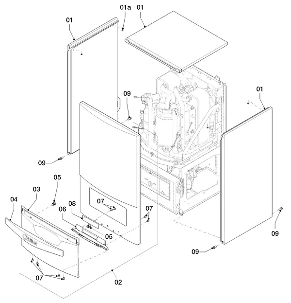 Exploded view Vaillant Hybrid Brine Split VWS 36/4 230V: Manteldelen