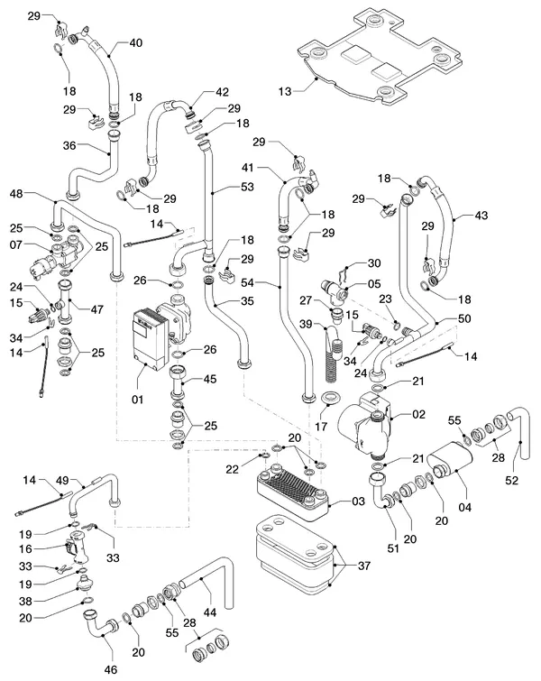 Exploded view Vaillant Hybrid Brine Split VWS 36/4 230V R1: Hydraulische delen
