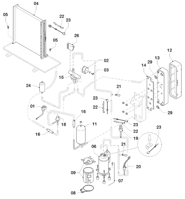Exploded view Vaillant aroTHERM VWL 55/2 A 230V: Delen koudecircuit