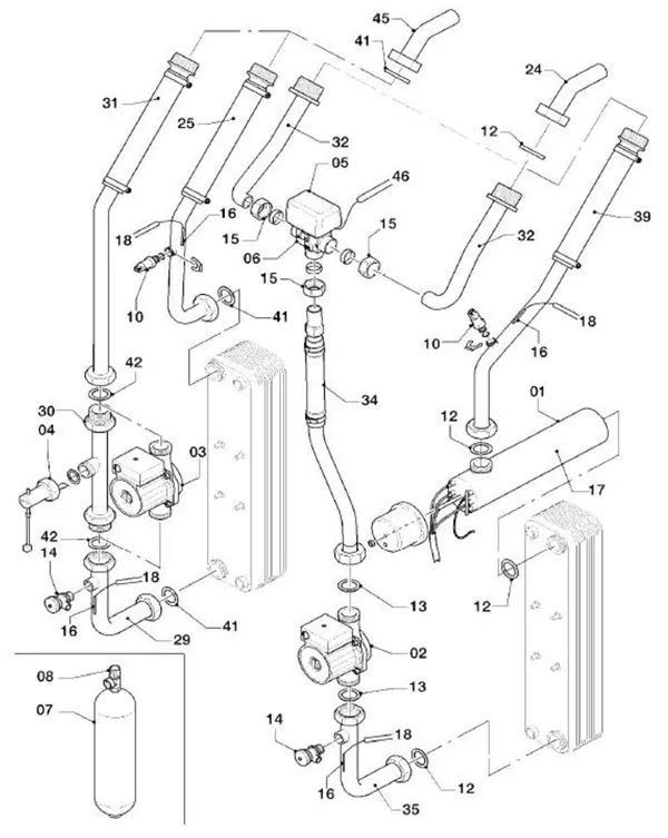 Exploded view Vaillant geoTHERM VWS 101/2: Hydraulische delen