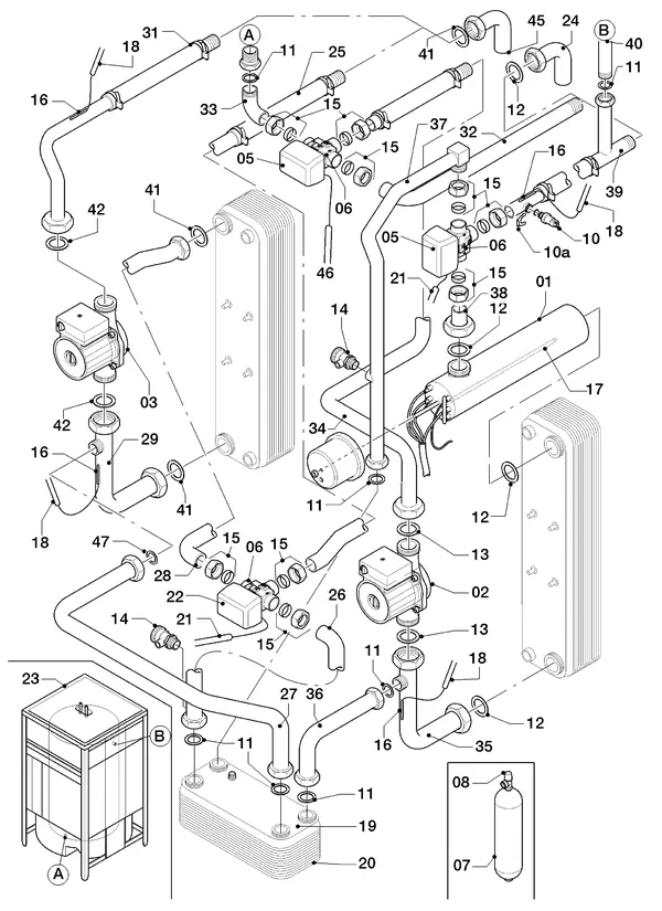 Exploded view Vaillant geoTHERM VWS 103/2: Hydraulische delen
