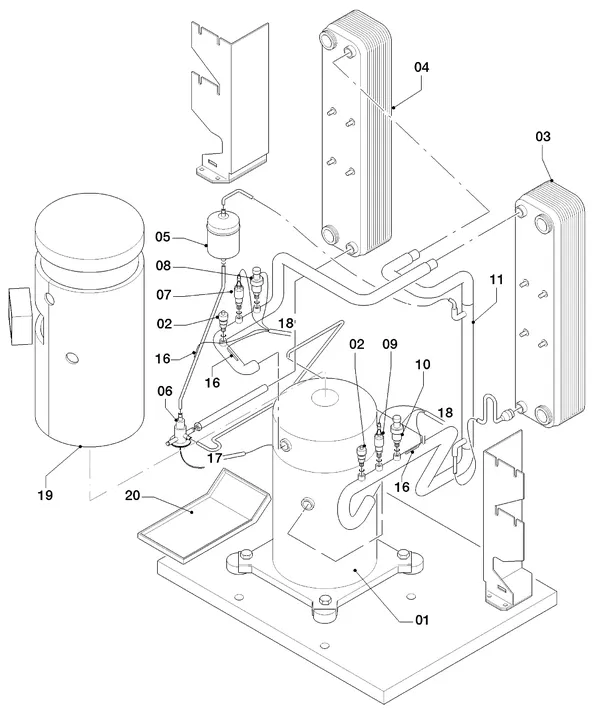 Exploded view Vaillant geoTHERM VWS 104/2: Delen koudecircuit
