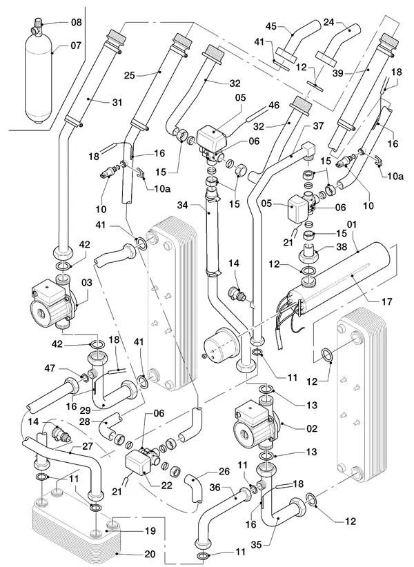 Exploded view Vaillant geoTHERM VWS 104/2: Hydraulische delen