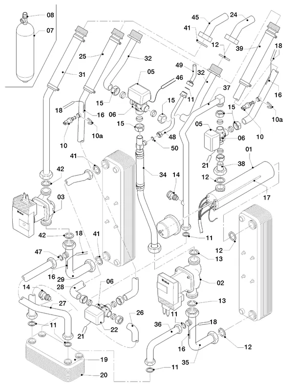 Exploded view Vaillant geoTHERM VWS 104/3: Hydraulische delen