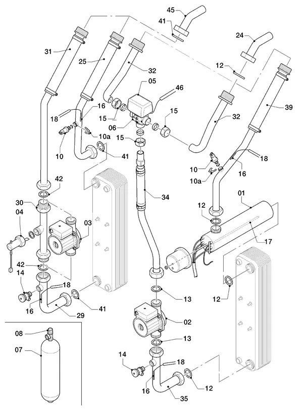 Exploded view Vaillant geoTHERM VWS 141/2: Hydraulische delen