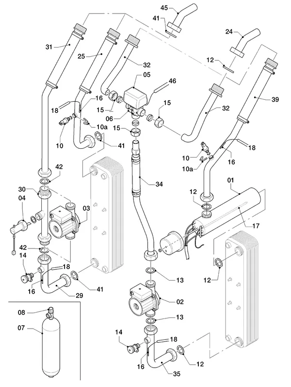 Exploded view Vaillant geoTHERM VWS 171/2: Hydraulische delen