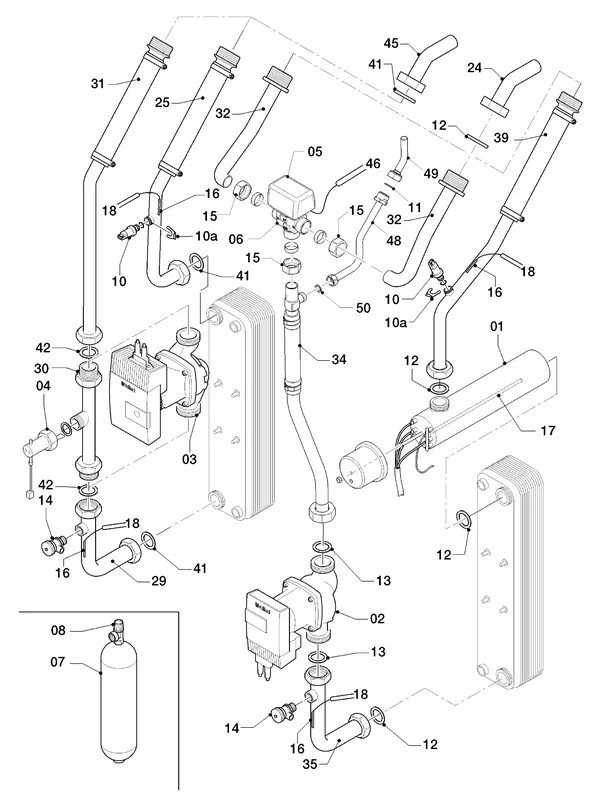 Exploded view Vaillant geoTHERM VWS 171/3: Hydraulische delen