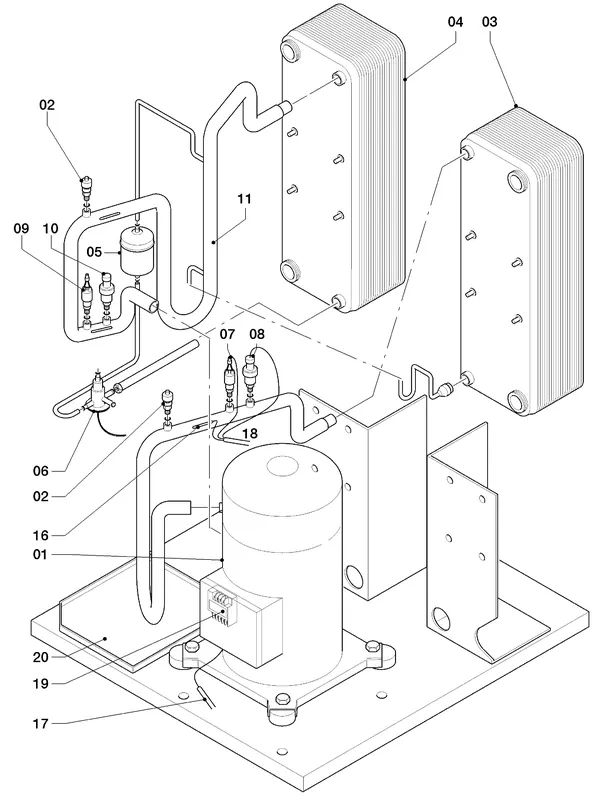 Exploded view Vaillant geoTHERM VWS 220/3: Delen koudecircuit