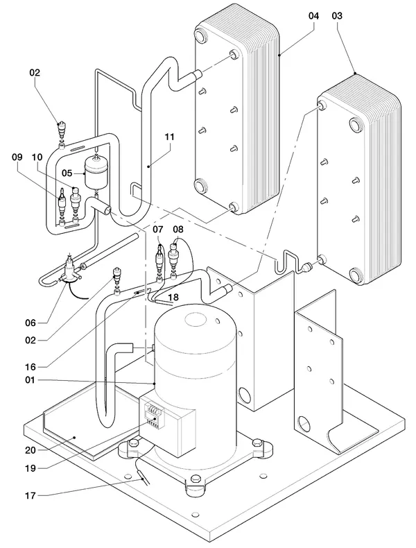 Exploded view Vaillant geoTHERM VWS 380/3: Delen koudecircuit