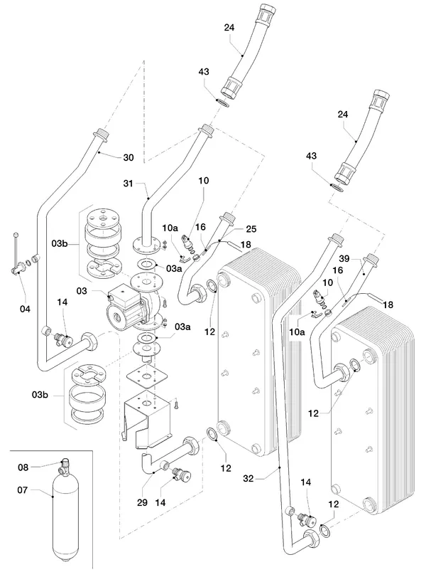 Exploded view Vaillant geoTHERM VWS 380/3: Hydraulische delen
