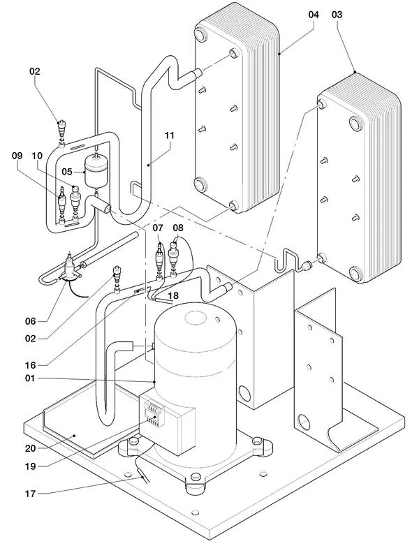 Exploded view Vaillant geoTHERM VWS 460/3: Delen koudecircuit