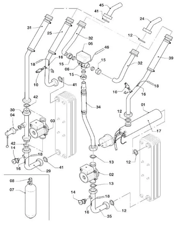 Exploded view Vaillant geoTHERM VWS 61/2: Hydraulische delen