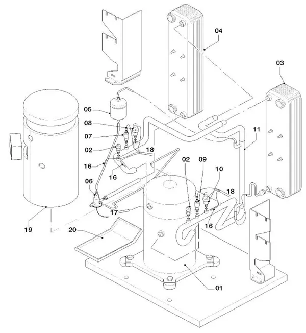 Exploded view Vaillant geoTHERM VWS 61/2: Koude circuit delen
