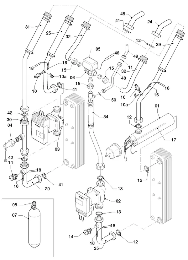 Exploded view Vaillant geoTHERM VWS 61/3: Hydraulische delen