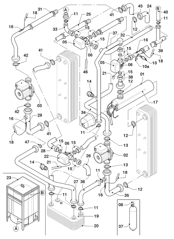 Exploded view Vaillant geoTHERM VWS 62/2: Hydraulische delen