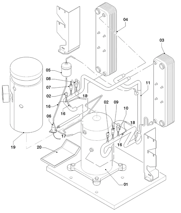 Exploded view Vaillant geoTHERM VWS 63/3: Delen koudecircuit