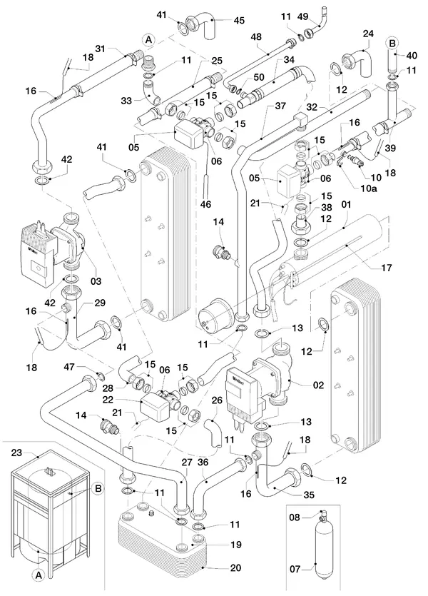 Exploded view Vaillant geoTHERM VWS 63/3: Hydraulische delen