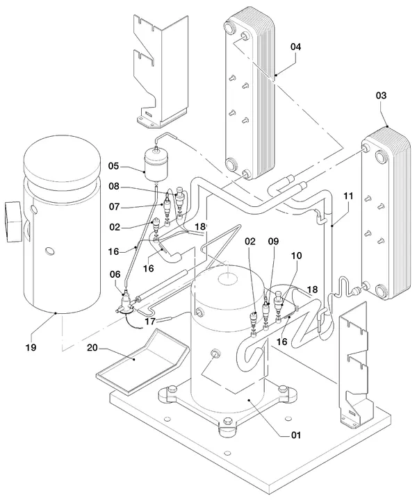 Exploded view Vaillant geoTHERM VWS 64/2: Delen koudecircuit