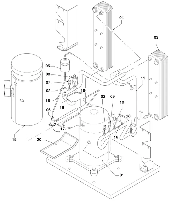 Exploded view Vaillant geoTHERM VWS 81/3: Delen koudecircuit