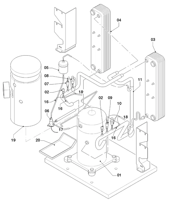 Exploded view Vaillant geoTHERM VWS 83/2: Delen koudecircuit