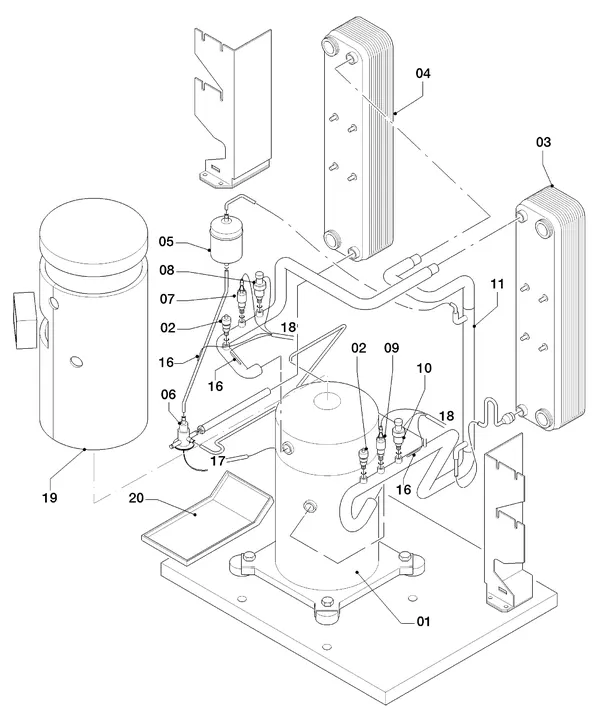 Exploded view Vaillant geoTHERM VWS 83/3: Delen koudecircuit
