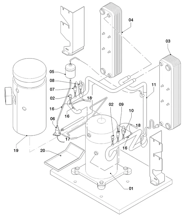 Exploded view Vaillant geoTHERM VWS 84/2: Delen koudecircuit