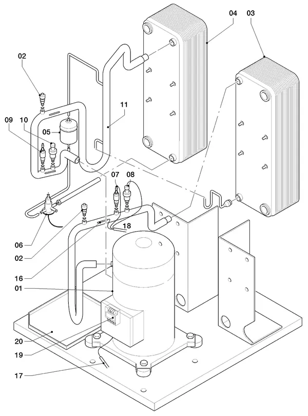 Exploded view Vaillant geoTHERM VWW 220/2: Delen koudecircuit