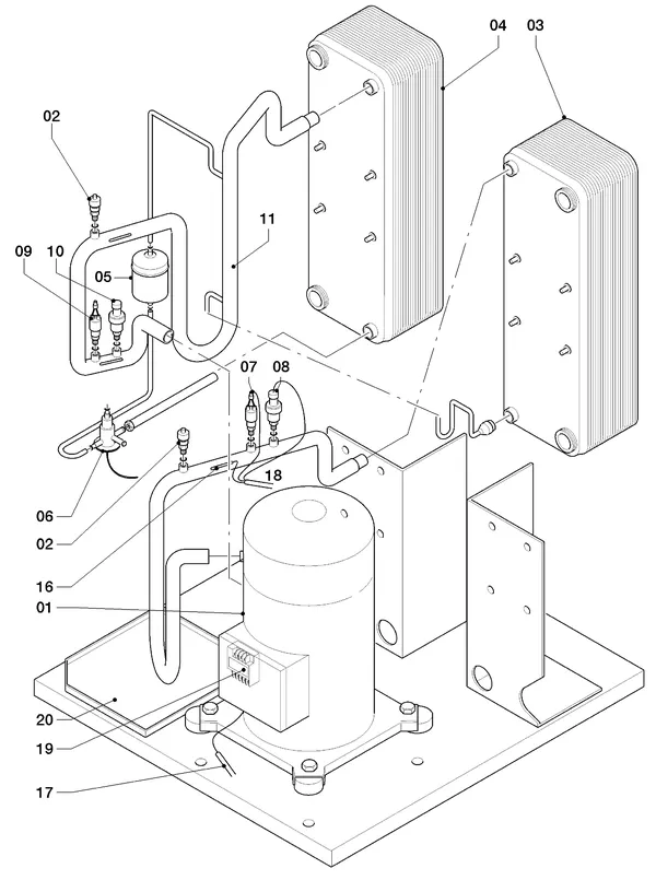 Exploded view Vaillant geoTHERM VWW 300/2: Delen koudecircuit