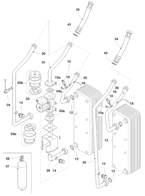 Exploded view Vaillant geoTHERM VWW 380/2 R1: Hydraulische delen