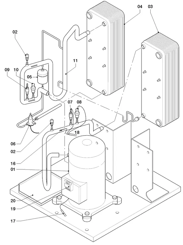 Exploded view Vaillant geoTHERM VWW 460/2 R1: Delen koudecircuit