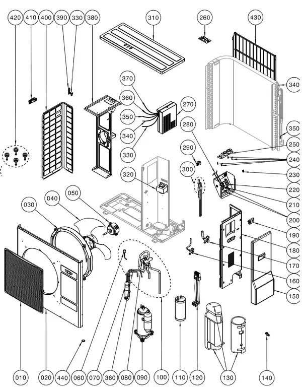 Exploded view Wolf Buitendeel 5kW 230V vanaf 2017: Buitenunit